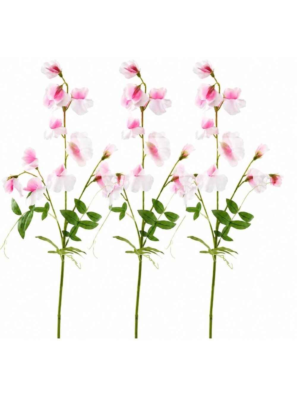 Pink White Artificial Sweet Pea Branch Stems Set of 3 30 Inch Faux Silk Flowers
